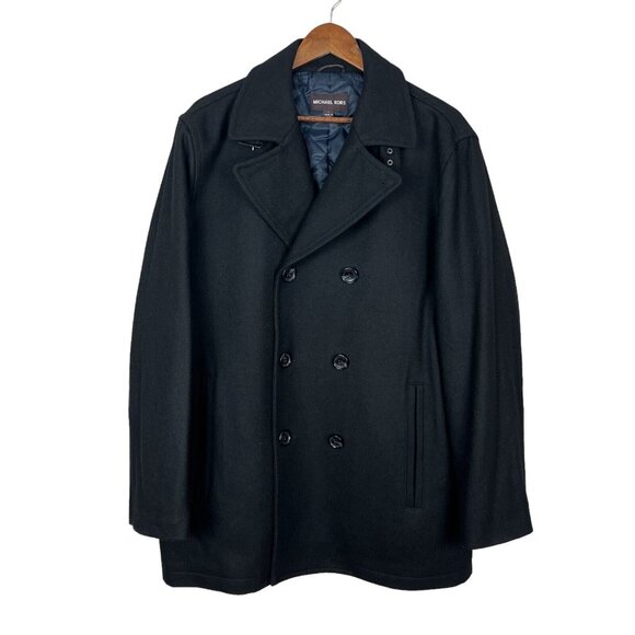 Michael Kors Other - Michael Kors Jacket Mens Large Black Peacoat‎ Double Breasted Wool Blend Lined L
